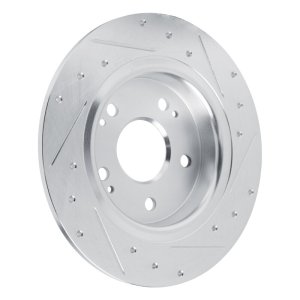 Acura Integra Brake Rotor (1) - Rear Right - R1 Concepts - Drilled & Slotted - Silver - `22-`25